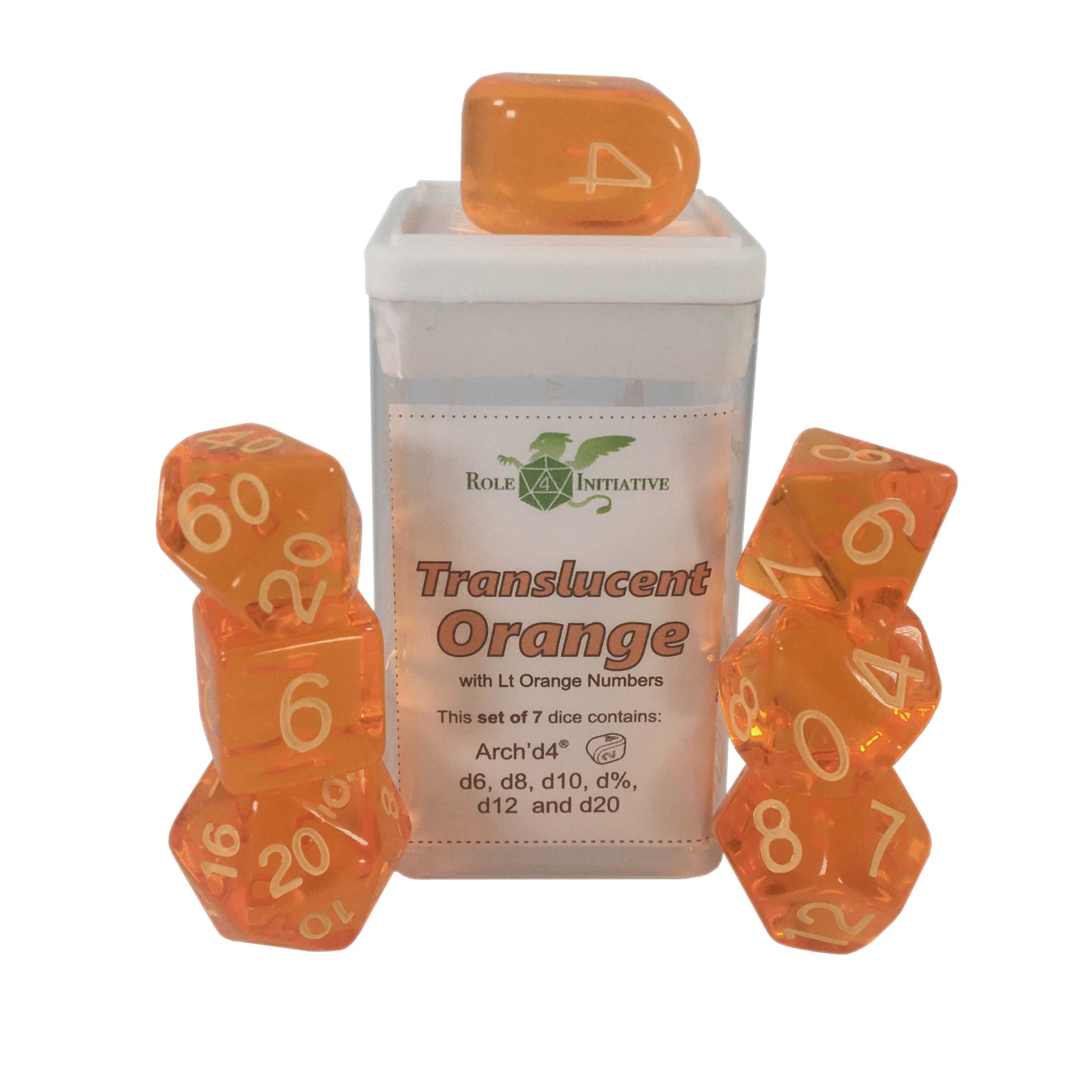 Role 4 Initiative: Polyhedral 7 Dice Set: Translucent Orange and Light Orange Arch D4  