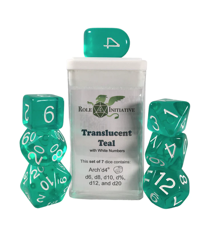 Role 4 Initiative: Polyhedral 7 Dice Set: Translucent Teal Arch D4 