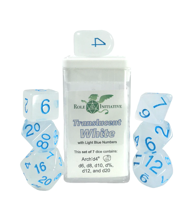 Role 4 Initiative: Polyhedral 7 Dice Set: Translucent White with Blue (Arch D4) 