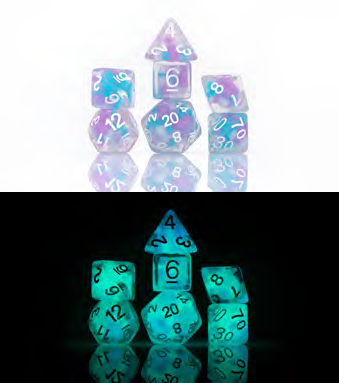 Sirius Dice 7 Die Set: GLOW-IN-THE-DARK: COTTON CANDY GLOWWORM 