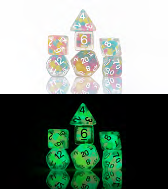 Sirius Dice 7 Die Set: GLOW-IN-THE-DARK: LUCKY CHARM GLOWWORM 