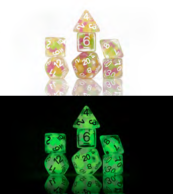 Sirius Dice 7 Die Set: GLOW-IN-THE-DARK: MELON BALL GLOWWORM 