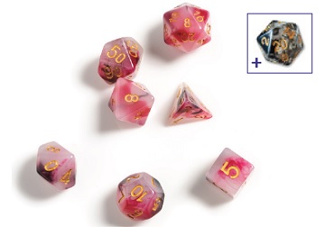 Sirius Dice 7 Die Set: Marble Pink, Black and Red 