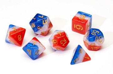 Sirius Dice 7 Die Set: Red, White and Blue Semi-Transparent Resin 