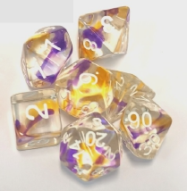 Sirius Dice 7 Die Set: SWIRL YELLOW-VIOLET W/CLEAR 