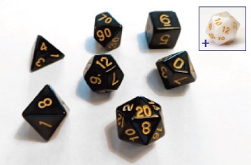 Sirius Dice 7 Die Set: Solid Black with Gold Ink 