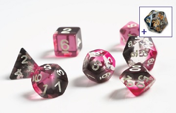 Sirius Dice 7 Die Set: Translucent Pink, Clear and Black  