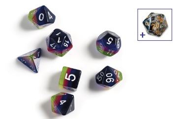 Sirius Dice 7 Die Set: Translucent Pink, Green and Blue 