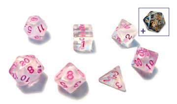 Sirius Dice 7 Die Set: Translucent White Cloud with Pink  