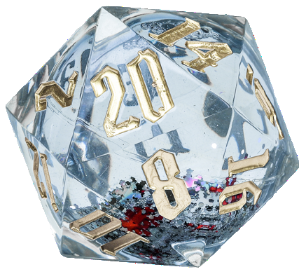 Sirius Dice D20: Snow Globe Gold Ink and Silver Glitter 54mm 