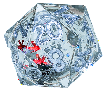 Sirius Dice D20: Snow Globe Silver Ink and Silver Glitter 22mm 
