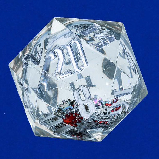 Sirius Dice D20: Snow Globe Silver Ink and Silver Glitter 54mm  