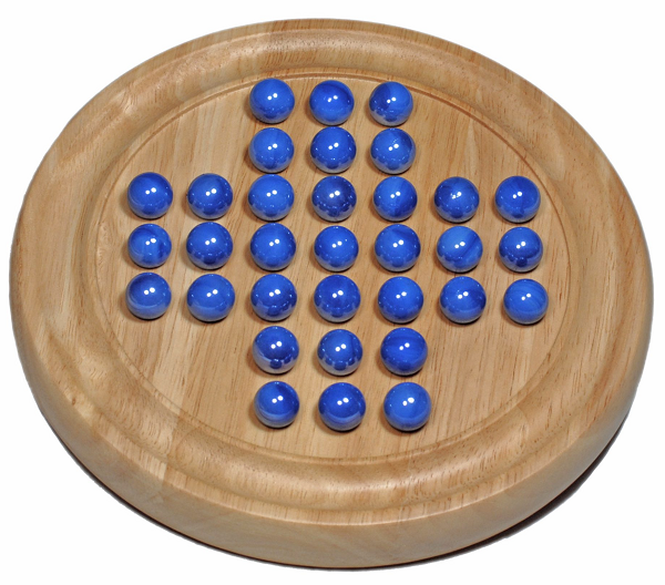 Solitaire 9" Wood Game With Marbles, Blue 