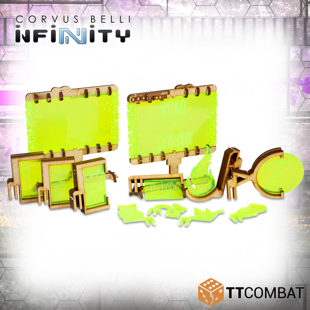 TT Combat Infinity Terrain: Neon Signs and Barricades 