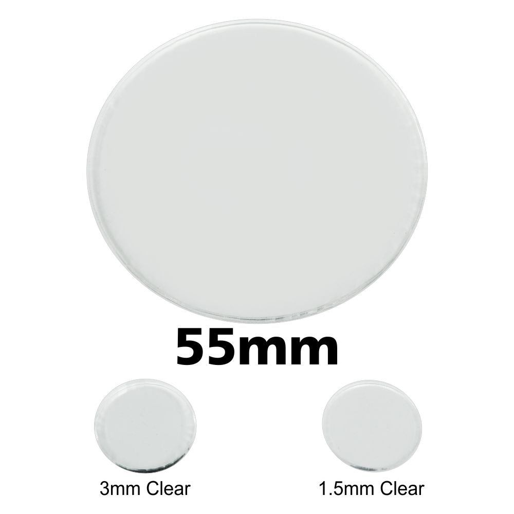 Transparent Bases: Round 55mm (1.5mm Thick): 100 Pack 