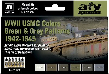 Vallejo 71623: AFV COLOR WWII USMC GREEN & GREY PATTERNS 