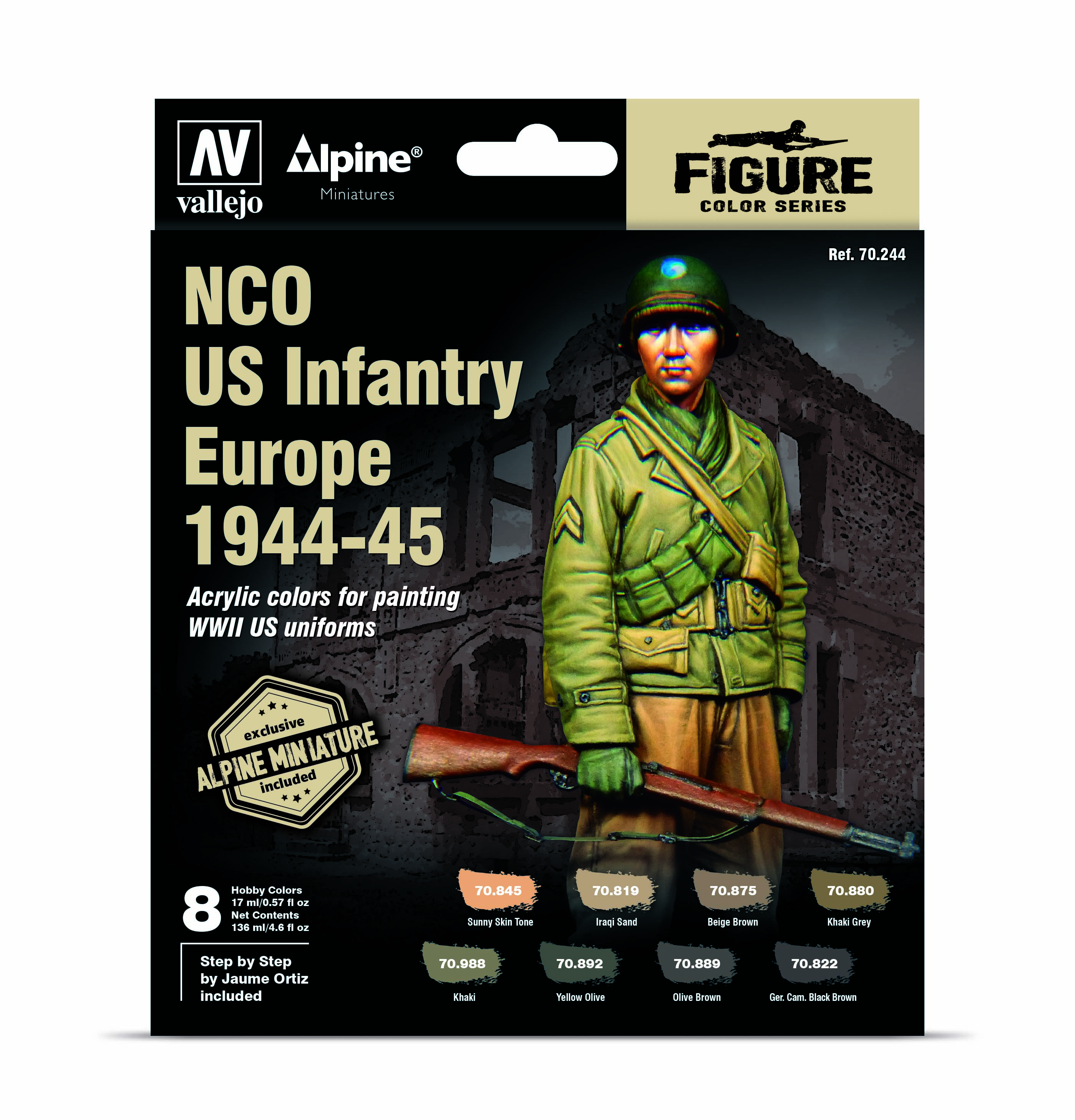 Vallejo Figure Color Series: Paint Set: NCO US INFANTRY EUROPE 
