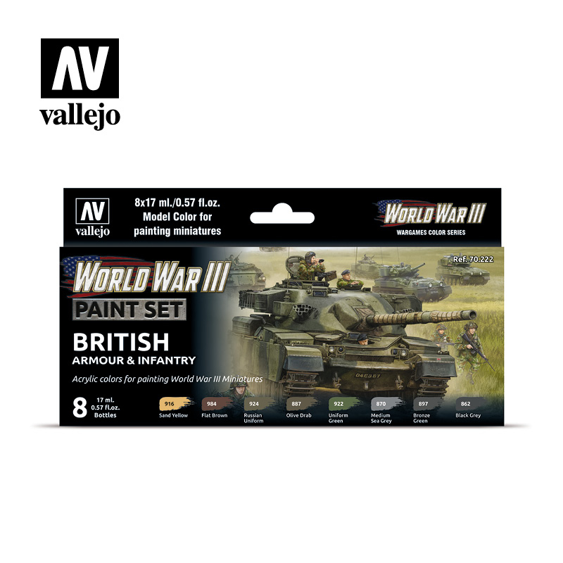 Vallejo Model Color Set: 70222: WWIII British Armour and Infantry Painting 