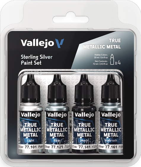 Vallejo True Metallic Metal: Sterling Silver Paint Set 