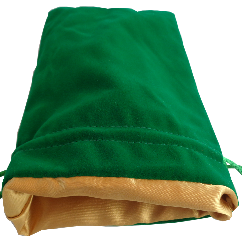 Velvet Dice Bag: Large (6" x 8"): Green with Gold Satin 