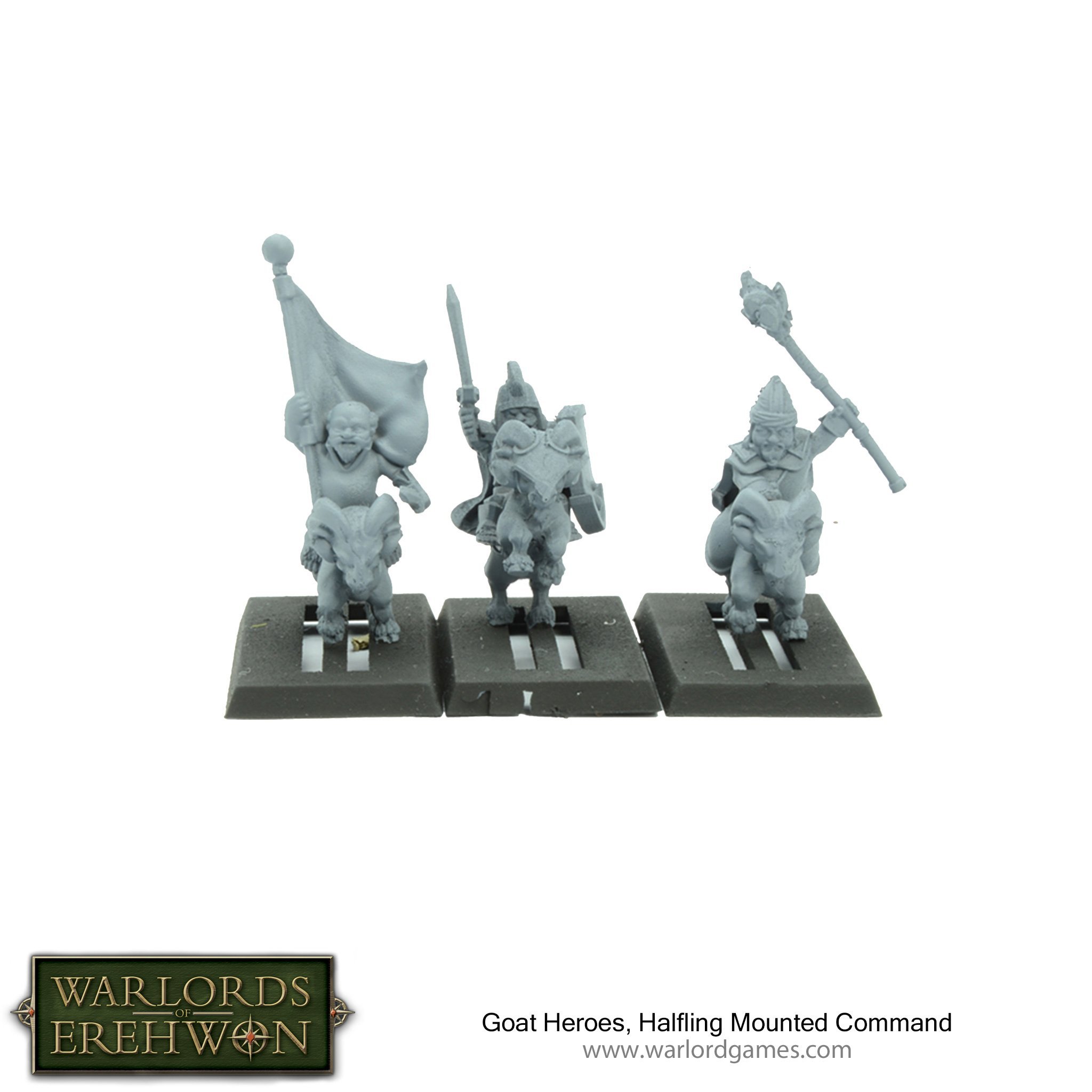 Warlords of Erehwon: Halfling Goat Rider Heroes and Command 