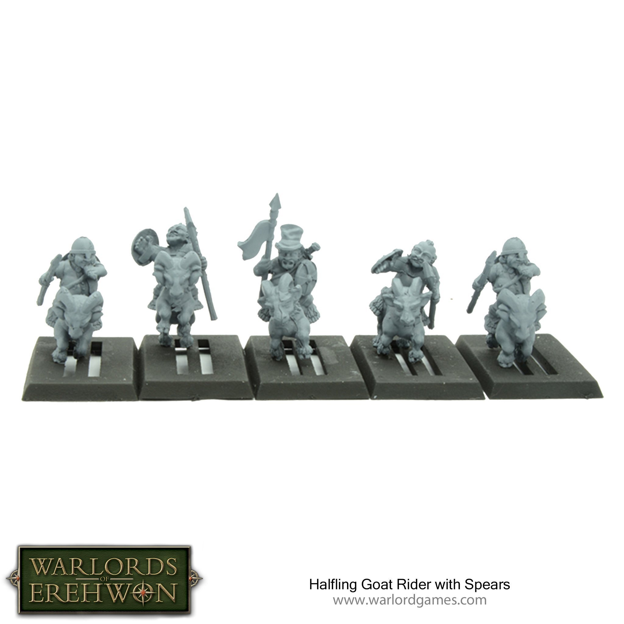 Warlords of Erehwon: Halfling Goat Riders with Spears 