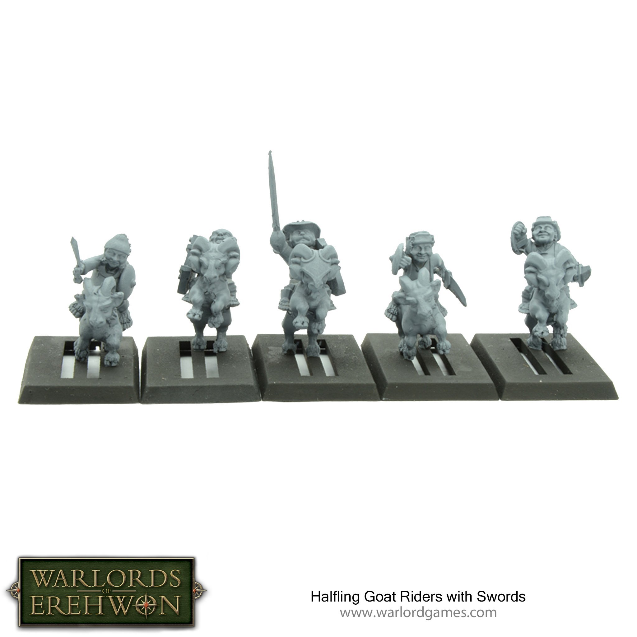 Warlords of Erehwon: Halfling Goat Riders with Swords 