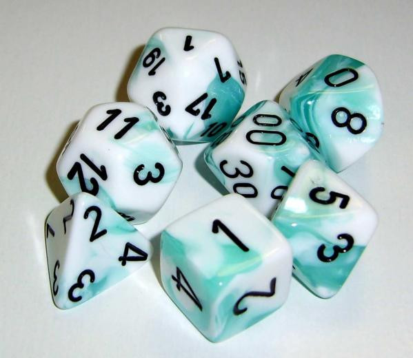 Chessex (26444): Polyhedral 7-Die Set: Gemini: White Teal/Black 
