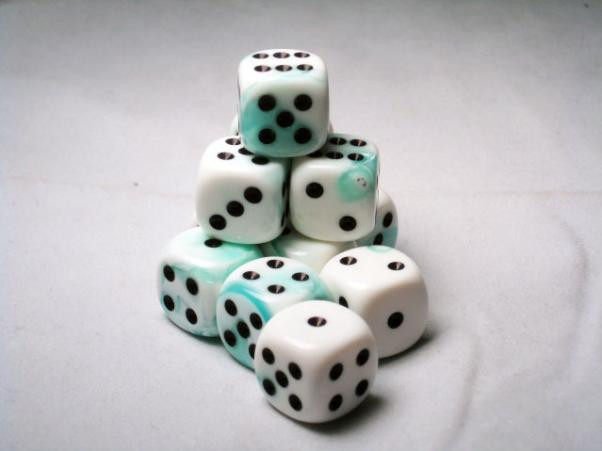 Chessex (26644): D6: 16mm: Gemini: White Teal/Black 