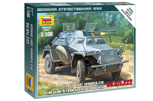 Zvezda Military 1/100 Scale: Snap Kit: Sd.Kfz.222 Armored Car 