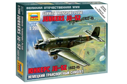Zvezda Military 1/200: Snap Kit: Junkers Ju-52 Transport Plane 