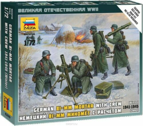 Zvezda Military 1/72 Scale: Snap Kit: German 81-mm Mortar w/Crew (Winter Unit) 