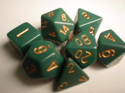 Chessex (25415): Polyhedral 7-Die Set: Opaque: Dusty Green/Copper 