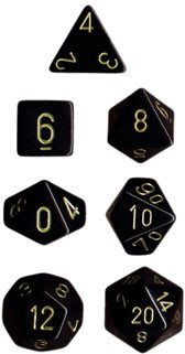Chessex (25428): Polyhedral 7-Die Set: Opaque: Black/Gold 