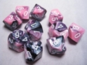 Chessex (26230): D10: Gemini: Black Pink/White 