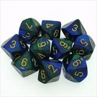 Chessex (26236): D10: Gemini: Blue Green/Gold 
