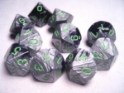 Chessex (26245): D10: Gemini: Black Grey/Green 