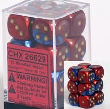 Chessex (26629): D6: 16mm: Gemini: Blue Red/Gold 