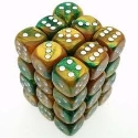 Chessex (26825): D6: 12mm: Gemini: Gold Green/White 