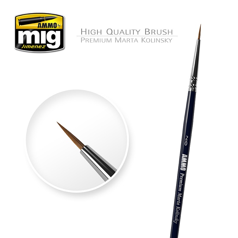 Ammo MIG: Premium Marta Kolinsky Round Brush, 2/0 