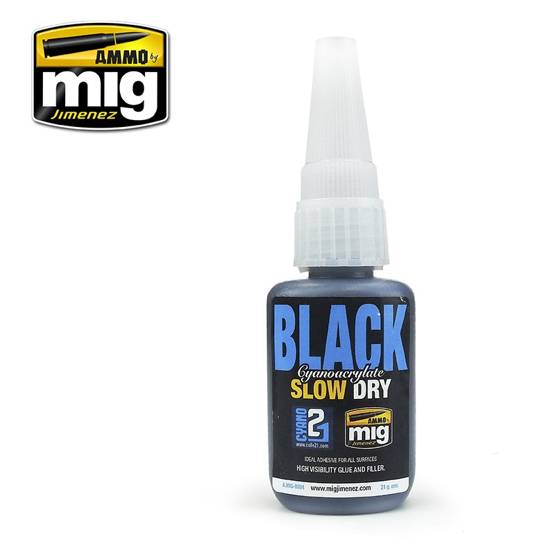 Ammo MIG: Slow Dry Cyanoacrylate Glue Black 