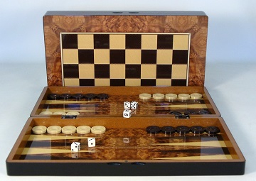 Backgammon Burl Wood Style Decoupage Wood Folding Set 