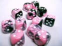 Chessex (26630): D6: 16mm: Gemini: Black Pink/White 