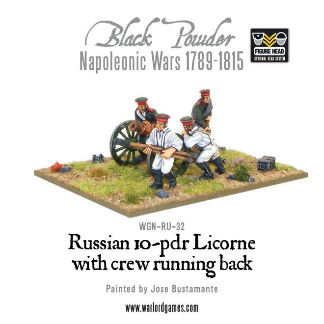 Black Powder Napoleonic Wars: Russian 10-pdr Licorne with crew running back 