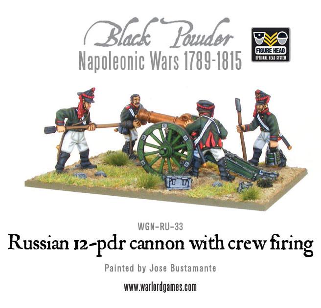 Black Powder Napoleonic Wars: Russian 12 pdr cannon with crew firing 