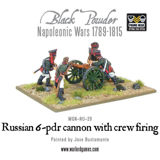Black Powder Napoleonic Wars: Russian 6 pdr cannon 1809-1815 with crew firing 
