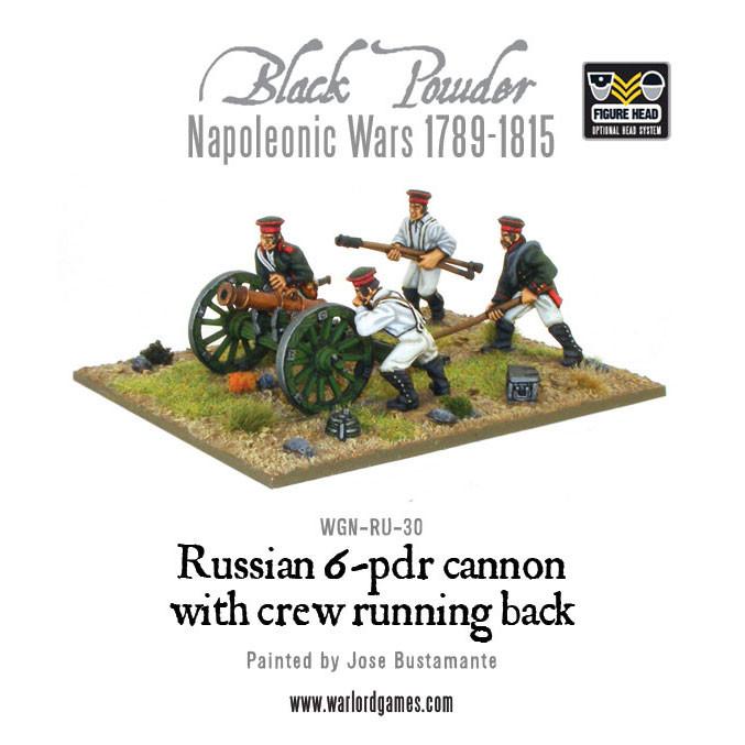 Black Powder Napoleonic Wars: Russian 6 pdr cannon 1809-1815 with crew running back 