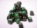 Chessex (26839): D6: 12mm: Gemini: Black Green/Gold 