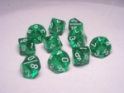 Chessex (23205): D10: Translucent: Green/White 