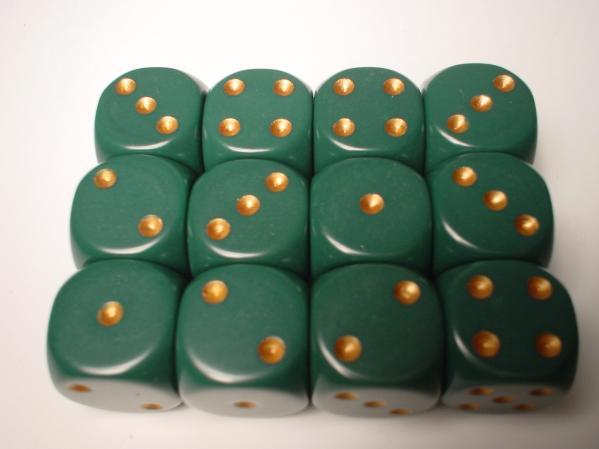 Chessex (25615): D6: 16mm: Opaque: Dusty Green/Copper 